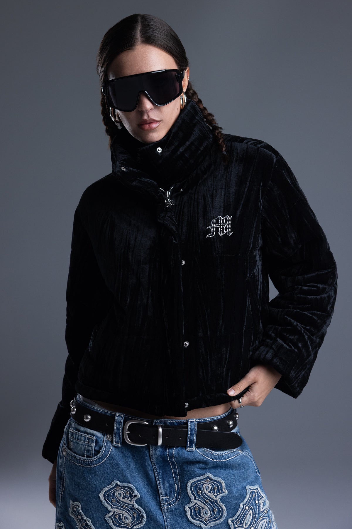 Crushed Velvet Puffer Jacket