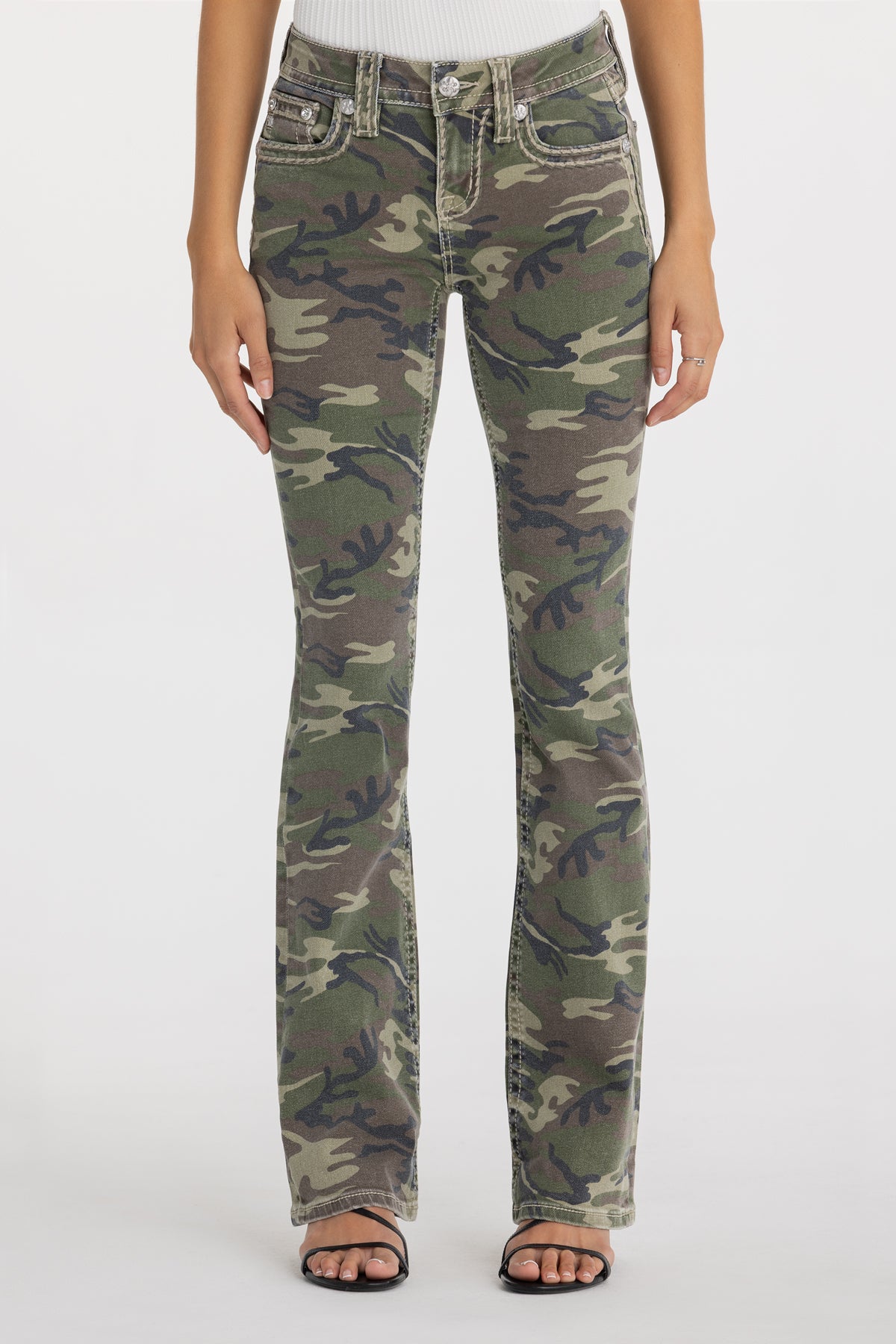 Silas Camo Stitched Bootcut Jeans